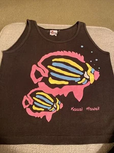 Vintage Tank Top Kauai Hawaii 80s 90s single stitch T-Shirt Neon Black Medium - Picture 1 of 16