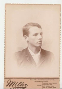 Vintage Cabinet Card Photograph of Young Man with suit Miller Minneapolis MN - Picture 1 of 2