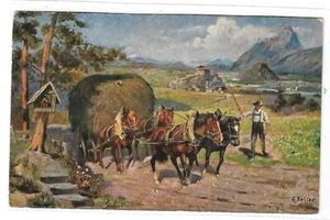 Postal ANTIGUA - Caballos tirando de carro grande de heno - Imagen 1 de 2