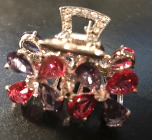 Nuevo Pinza de Pelo Doble Floral Plateado con Amatista y Cristal Rosa 2"" - Imagen 1 de 1
