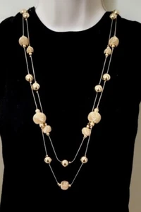 um 1946 Halskette goldfarben lang geschichtet zweilagig Kugel Perlen an feiner Kette - Bild 1 von 5