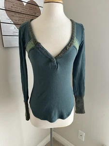 Camisa Free People Top Mujer S P Mezcla de Lana Acanalada Manga Larga Botón Cuello en V - Imagen 1 de 12