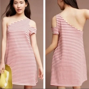 Maeve Dress Womens Small Red Striped One Shoulder Nautical Beach Short Dress - Picture 1 of 7