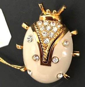 Vtg St John Brooch Pin Signed Lady Bug Enamel Insect Gold Rhinestones Small - Picture 1 of 8