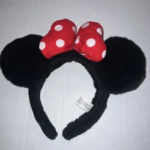 Walt Disney World Kid's Minnie Mouse Ears Headband Red Polka-dot Bow Fuzzy Plush - Picture 1 of 6