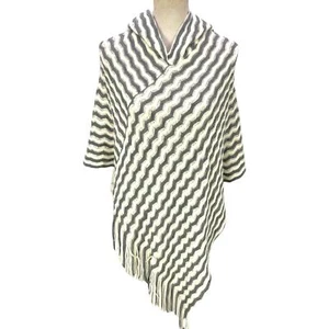 Charlotte Daniel Hooded Poncho Cream Gray Zig Zag Fringed OS One Size Tunic - Picture 1 of 9