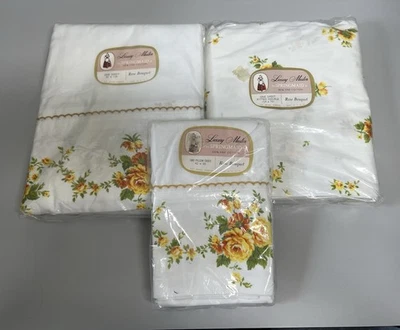 Vintage Spring Maid Double Sheet Set Yellow Rose Bouquet Cotton NOS - Image 1 of 4