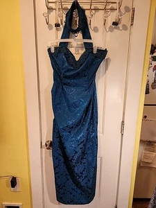 Vestido Gargantilla Scott McClintock Talla 12 Sin Mangas Azul Flrl Con Encaje Cuello Joya - Imagen 1 de 7