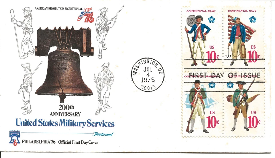 US Scott #1565-68, First Day Cover 7/4/75 Washington Block Military - Image 1 of 1