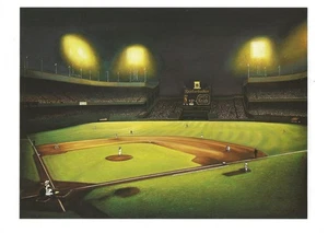 POSTCARD William Feldman "Polo Grounds Nocturne" 1988 Baseball Players Art MINT - Picture 1 of 1
