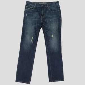 Aeropostale Mens Distressed Straight Leg Dark Wash Denim Jeans Size 34W X 32L - Picture 1 of 8