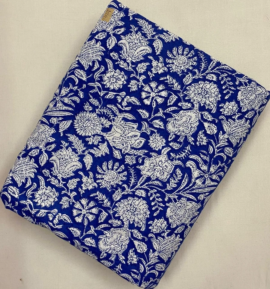 Indigo Blue Hand Made Block Print Cotton Fabric 3 Yard - Image 1 of 1