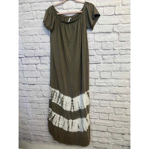 Mono B Olive Green Tie Dye Maxi Dress Off Shoulder Short Sleeve Womens Size S - Picture 1 of 8