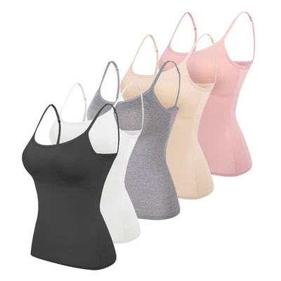 Womens Padded Cami Tank Vest Tops With Built in Bra Strappy Camisole Underwear - Image 1 of 4
