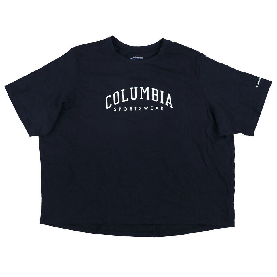 Columbia Women's Plus Size T-Shirt Cropped Tee Cotton Graphic Logo Top Black 1X