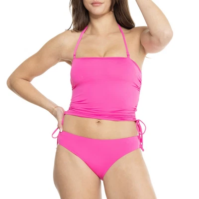 ROXY ~ New NWT L ~ $88 Ruched Drawstring 2PC Tankini BANDEAU Bikini Swimsuit Set - Image 1 of 2