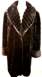 Gallery full plush thick coat black faux fur big wrap collar chevron Womens M - Picture 1 of 6