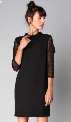 Sessun Vicky Dress Medium Black Collared Embroidered Preppy Goth Retro Mini - Image 1 of 4