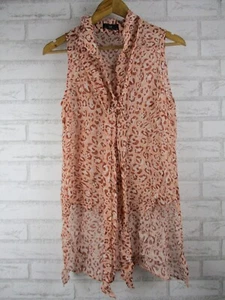 Cue womens shirt top blouse 10 hi lo hem sheer brown leopard print - Picture 1 of 10