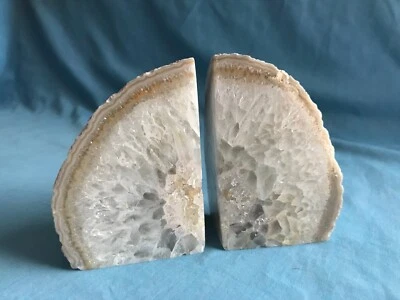 Set of 2 Brown Crystal Agate Polished Stone Bookends Paper Weights 1 lbs. 14 oz. - Image 1 of 4