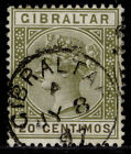 Gibraltar Qv Sg24, 20C Olive-Green & Brown, Fine Used. Cat £24. Cds