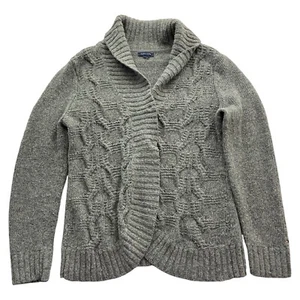 Tommy Hilfiger Strickjacke Pullover damen L/XL Grau Cardigan Cape Wolle Nylon - Bild 1 von 11