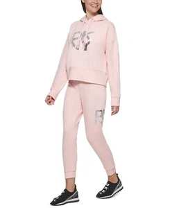 DKNY Sport Ladies Stacked Metallic Logo Cropped Hoodie, ROSEWATER, M - Picture 1 of 1