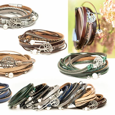 Wickelarmband Damen Armband Lebensbaum Charm Glück Kette Perlen Kugel Magnet Neu - Bild 1 von 4