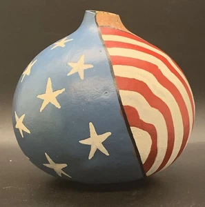 Calabaza pintada a mano patriótica bandera americana artista firmada y numerada - Imagen 1 de 10