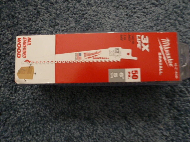 50 pack 6" 5 TPI Milwaukee Wood Cutting Sawzall Blades 48-01-6035 3X Life - Image 1 of 1