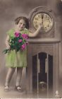 Ancient Ak, Birthday Card Young Girl With Bouquet Before One Watch 18
