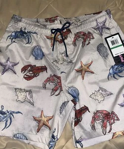 Psycho Tuna Beach Swim Trunks Board Pool Shorts Mens Large Khaki Tan Crab - Picture 1 of 7