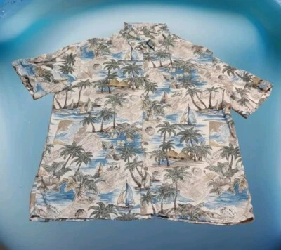 Camisa ISLAND SHORES Para Hombre Grande Hawaiana Informal Palmera Surf Retro Foto 1 de 4