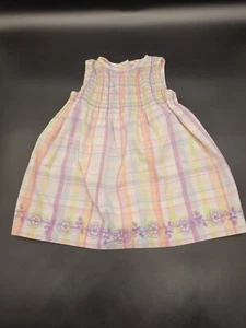 Carters Smocked Sundress Plaid Embroidered 24 Mos. Floral Pink Purple - Picture 1 of 11