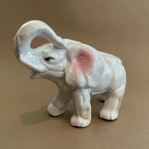 Vintage LUCKY Trunk-Up Elephant Ceramic Luster Iridescent Figurine Made in China - Picture 1 of 12