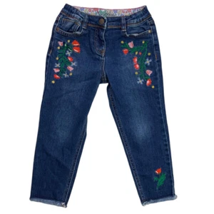 G08-Mini Boden, 7Y, denim jeans (7 Years,Dark Wash/Multi Floral Embroidery) - Picture 1 of 3