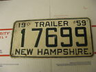1959 59 New Hampshire NH License Plate Trailer 17699
