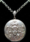 Beautiful Repouse Lady W/ Flowing Hair Locket Vintage Pendant Necklace