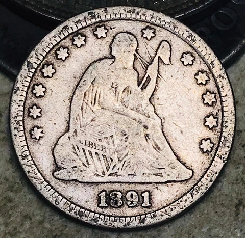 1891 Seated Liberty Quarter 25C Ungraded Damaged 90% Silver US Coin CC18550 Cover