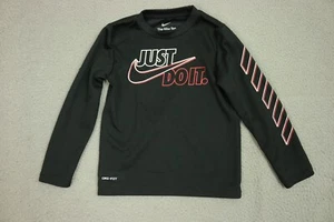 Nike Dri-Fit Shirt Boys 4T Black Crew Neck Long Sleeve Graphic Print Just Do It - Picture 1 of 8
