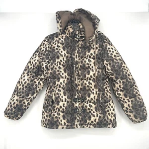 Pelle Pelle Bubble Brown Puffer Jacket Removable Hood Size XL Cheetah Print - Picture 1 of 7