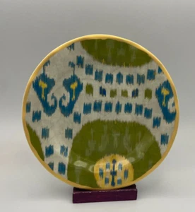 Pottery Barn Ikat Salad Lunch Plate Blue Green Squares Gold - Picture 1 of 2
