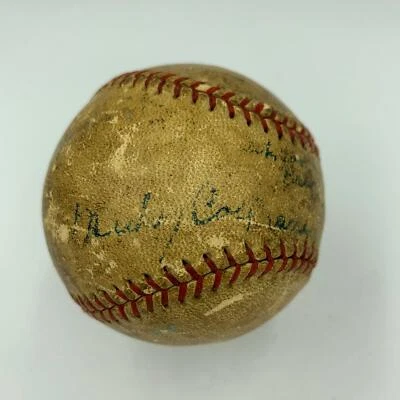 Mickey Cochrane Single Signed Inscribed Game Used Baseball 1934 MVP Season JSA - Image 1 of 4