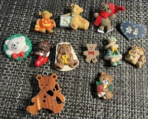 Lot 12 pc Teddy Bear Bears Lapel Pin Brooch Resin Ceramic Assorted Vintage Misc - Picture 1 of 13