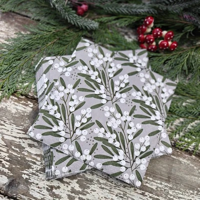 20 x Gisela Graham Grey Mistletoe Xmas Paper Napkins Tea Party/ Decoupage/Craft — 第 1/2 张图片