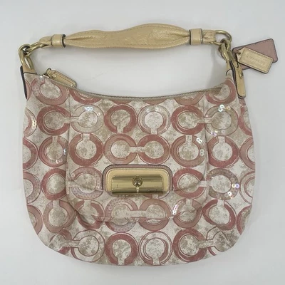Bolso de hombro vintage Y2k Coach Kristin Op Art lentejuelas rosa crema 16791 Foto 1 de 4