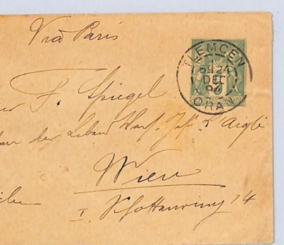 ALGERIA Cover France Cols 5c Stationery *Tlemcen* 1894 CDS Vienna WX125 - Image 1 of 4