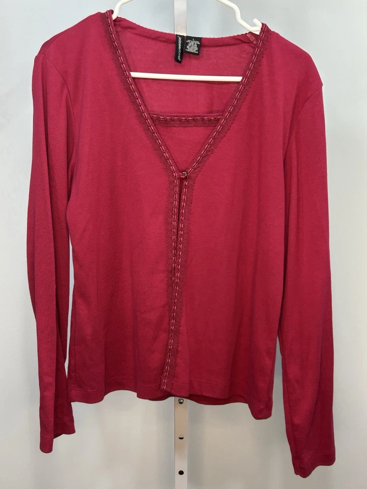 Blusa feminina Jason Maxwell gola dividida vermelha, tamanho grande.  1Q - Imagem 1 de 4