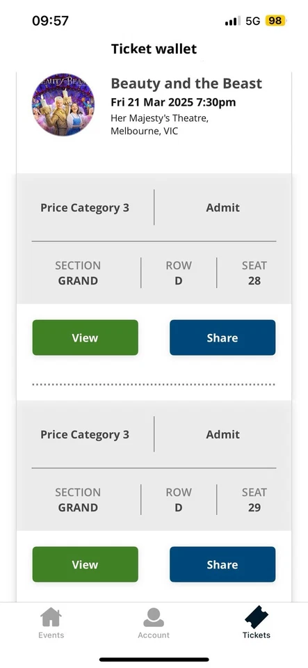 Beauty and the Beast Musical tickets - image 1 of 1