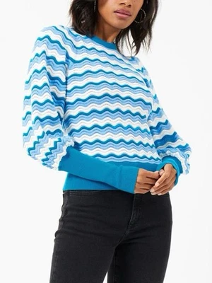  Suéter French Connection Ondulado Rayas Callie Cuello Redondo Algodón Azul y Blanco Foto 1 de 4